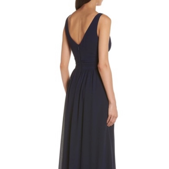 NWT Lulus Wired V Neck Long Chiffon Gown in Navy - Picture 3 of 11